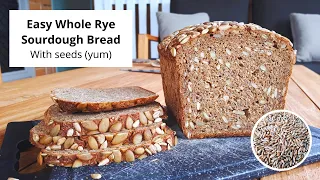 100% Whole Grain Rye Sourdough Bread with Seeds (very easy to make!)