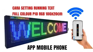 cara setting/ edit text running text full colour RGB 100x20cm