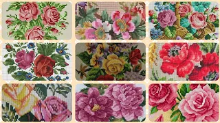 Floral cross stitch Hand embroidery  thick cotton / Beautifull Hand cross stitch