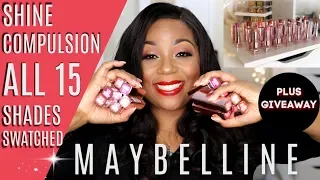 💄 MAYBELLINE SHINE COMPULSION LIPSTICK LIP SWATCHES ALL 15 SHADES 💄 | GIVEAWAY CLOSED