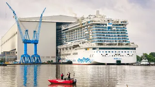 Big ship launch: Float Out of Cruise Ship AIDAcosma at Meyer Werft Shipyard in 8K HDR