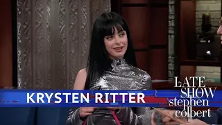 Krysten Ritter Teaches Stephen How To Knit (Or Tries
