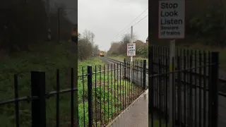 Train passing on level crossing footpath