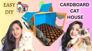 Transform a Simple Cardboard  Box into a Cat House,Easy DIY #cat #diy #cathouse @MEOWCHICKAMEOWMEOW