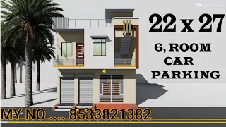 22 by 27 shop and car parking house plan , 22x27 house with car parking , 22*27 4 bhk house plan