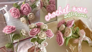 how to crochet a rose (2 sizes with leaves) | step-by-step tutorial