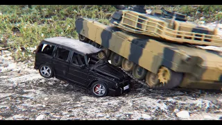 Tank crushed Mercedes g63 made of plasticine