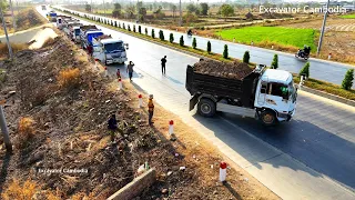 Many 5 Ton Trucks Delivery Soil For Supply Back Fill Land 50 X 100 Meter And Bulldozer Pusher Soil