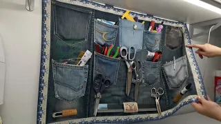 Настенные органайзеры из старых джинсов