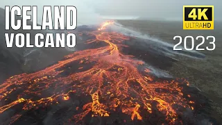 Volcanic Fissure Eruption at Litlihrutur, Iceland 🌋 July 10, 2023. Inspirational Drone 4K