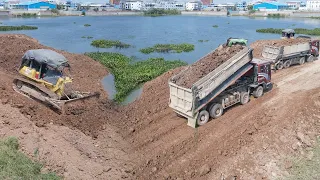 Amazing Hyundai and Trago Dump Trucks Process with Komatsu D68p Dozer,  Bulldozer Construction TV