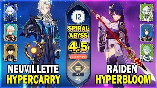 Neuvillette Hypercarry & Raiden Hyperbloom | Spiral Abyss 4.5 Floor 12 - Full 9 Stars