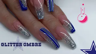 Watch Me Work (with Light Elegance) Glitter Ombre Nails | Throwback Dallas Cowboys Abstract Nail Art