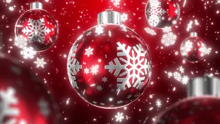 Animated Background with Christmas Ornaments and Falling Snowflakes.