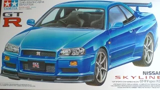 Обзор, что в коробке Nissan Skyline GT-R V-Spec(R34) от Tamiya 1/24