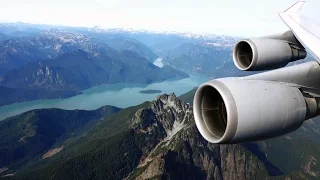 Lufthansa Boeing 747-400 - EXTREME low pass over Coast Mountain Range on approach to Vancouver