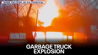 Garbage truck hits overpass, explodes