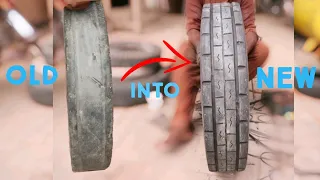 Old Tyre Restoration at local Tyre Shop || Restoring old Car Tyre into New Tire