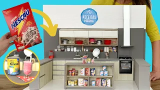 DIY Miniature - Kitchen made with Cereal Boxes and easy materials + Cute recipe
