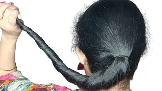 Very Easy Juda Hairstyle (Self Hairstyle)Loose Juda Hairstyle ❤️easy hairstyle with rubber band 👌