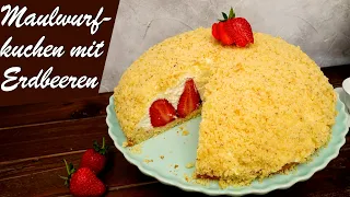 heller Maulwurfkuchen mit Erdbeeren