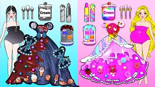 Paper Dolls Dress Up - Pink Vs Black Pregnant Mother Makeup and Dress Up - Barbie Story & Crafts