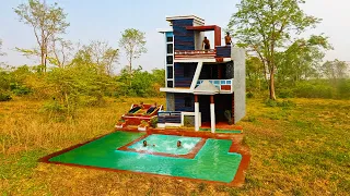 How To Build Most Creative 3-Story Style Mud House And  Pool & Seating By Primitive Skill Builder