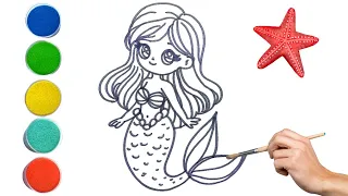 Cute Mermaid 🧜‍♀️✨Drawing, Painting, Coloring for Kids and Toddlers Easy