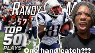 RANDY MOSS ONE HAND CATCHES?!? | TOP 50 MOST INSANE PLAYS OF ALL TIME | NFL HIGHLIGHTS (REACTION)