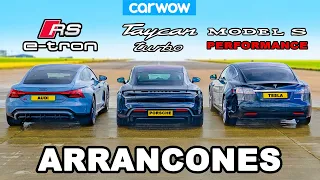 Audi RS e-tron GT vs Porsche Taycan vs Tesla Model S: ARRANCONES