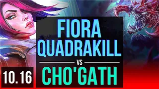 FIORA vs CHO'GATH (TOP) | Quadrakill, 2.1M mastery points, 1300+ games, Godlike | KR Master | v10.16