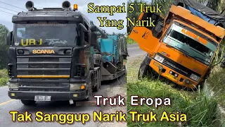 Truk Eropa Pun Tak Sanggup.! Sampai 5 Truk Yang Mencoba Menarik Truk Fuso Terperosok