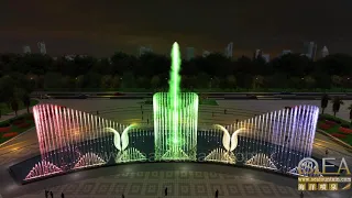 Kazakhstan water pool dancing fountain with fire jet and running water shapes