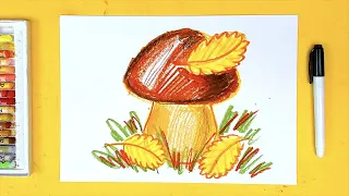 Как нарисовать ГРИБОК осенью - урок рисования для детей