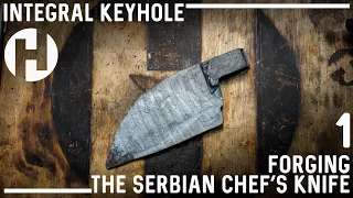 Forging a Damascus Keyhole Integral Bolster Serbian Chef's Knife