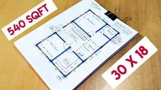 30 x 18 house plan design II 540 sqft ghar ka naksha II 2 bhk house plan