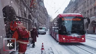 Snowfall in Bern, Switzerland | Binaural Walking in Bern, Old Town in the Winter Snow, 4k