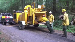 Camp Creek Fire Crews Working along road 114