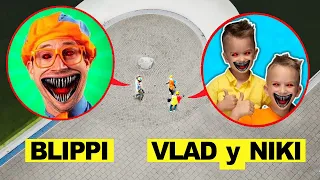 Mi dron captura VLAD Y NIKI con BLIPPI Bailando en LA VIDA REAL UN PARQUE DE DIVERSIONES Compilacion