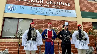 The Evzones march through Oakleigh Grammar in Melbourne