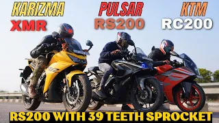 Karizma XMR 210 vs Pulsar RS200 {With 39 Teeth Sprocket } vs KTM RC200 Drag Race | The UP46 Rider |