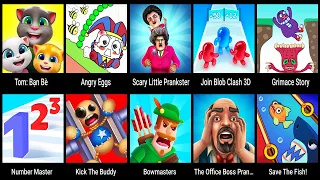 Tom Friends,Angry Eggs,Scary Little Prankster,Join Blob Clash 3D,Grimace Story,Number Master...