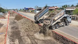 Foundation completion process, Construction of national roads, Dump Truck 25Ton, Bulldozer SHANTUI