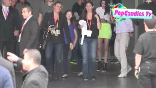 Robert Pattinson & Kristen Stewart with Mackenzie Foy depart Breaking Dawn 2 Panel in SD