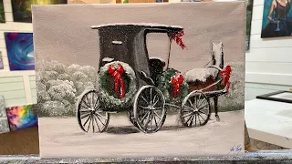 How To Paint HOLIDAY HORSE & CARRIAGE  acrylic step by step painting tutorial