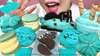 ASMR MUKBANG mint color Dessert Macaron cream Oreo cake chocolate jelly cookie 오레오 케이크 마카롱 초콜렛 젤리 먹방