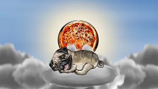 PugAround Pug Rests on a Pillow and dreams of Sunrise that turns into Pizza Pie!!