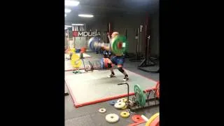 James makes a big jump on the power clean.