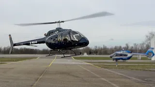 Bell 505, D-HRAS fuel stop @ FKB - landing, engine start and take off