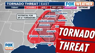 Tornado Threat Extends Over 800 Miles From Ohio Valley to Southeast During Severe Weather Outbreak